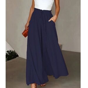 Plus Paper bag High Waisted Pockets Wide leg pants